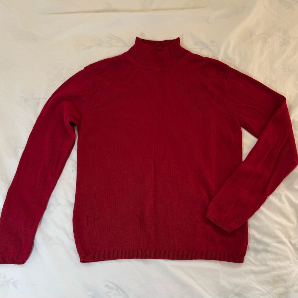August Silk Rich Red Ribbed Sweater with Mock Turtleneck
